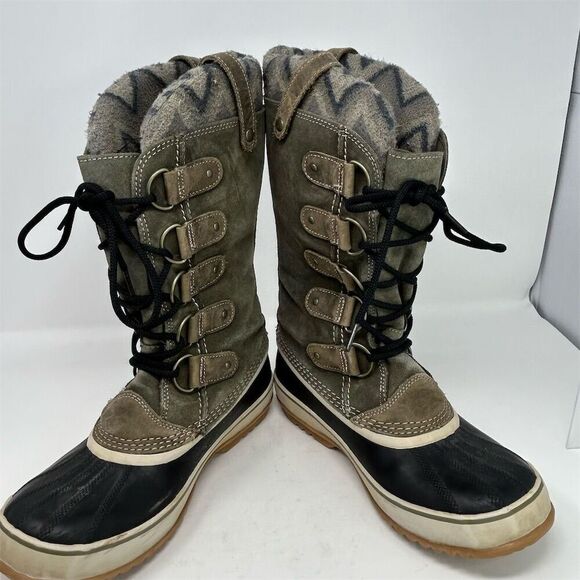 Sorel Joan Of Arctic Knit II Snow Boots Green Brown Taupe Size 10.5 Waterproof - Picture 5 of 14